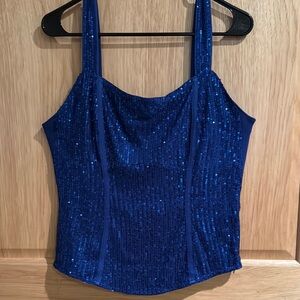 Grace Karin Blue Sequin Bustier Tank Top